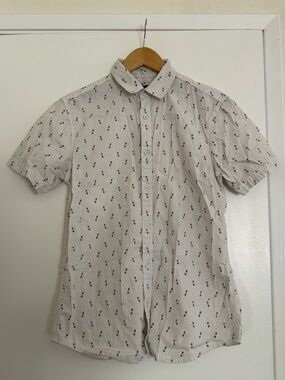 Men's Short-Sleeve Button-Up Shirt - Cream with Red & Blue Bomb Pop Print